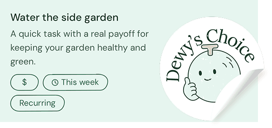 Dewy's Choice highlighted at the top of the task list